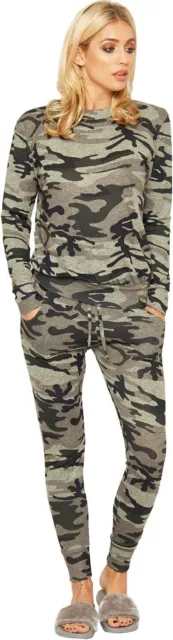 Women's Coord Stretch Army Camouflage Print Jogging Suit Set Ladies Tracksuit