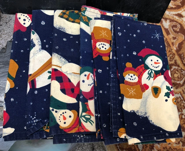 6 Avon Blue Snowman Cotton Holiday Napkins Home Fashion Vintage Christmas 6 Avon Blue Snowman Cotton Holiday Napkins Home Fashion Vintage Christmas