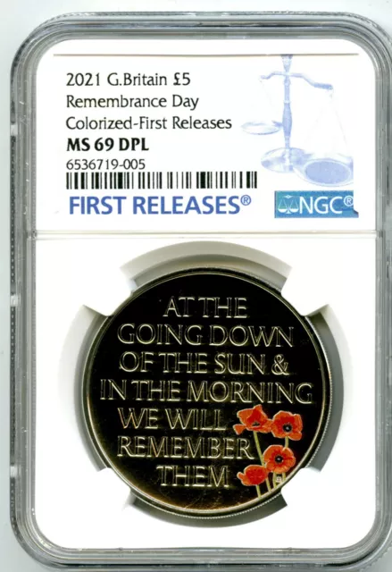 2021 Great Britain 5Pnd Remembrance Day Poppy Ngc Ms69 Dpl First Releases