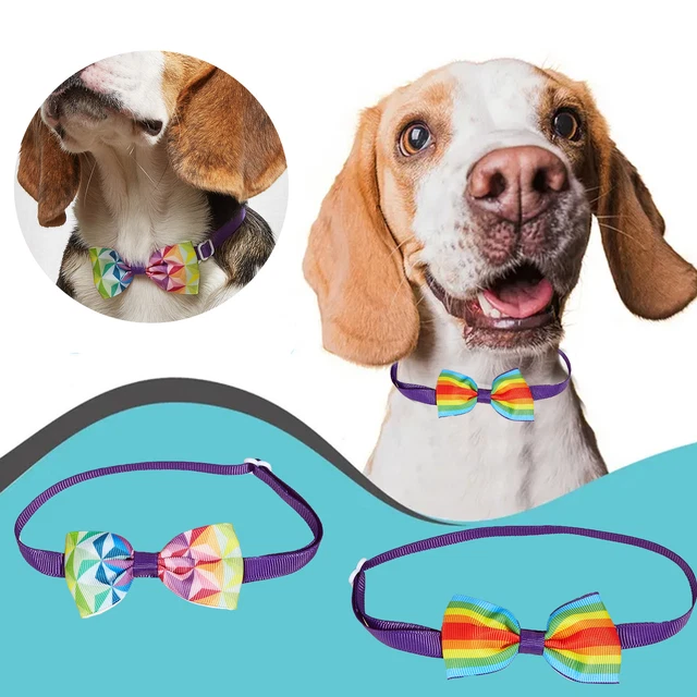 2Pcs Pet Bow Necklace Multicolor Design Holiday Dress Up Pet Tie Puppy Bow