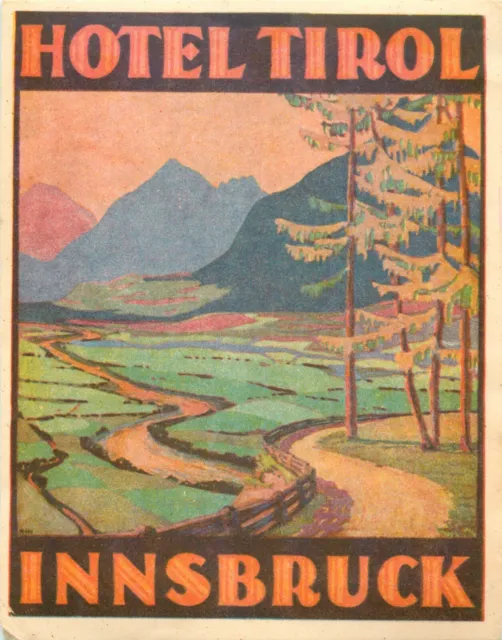 Hotel Tirol ~INNSBRUCK - AUSTRIA~ Beautiful / Artistic Old Luggage Label, c 1940
