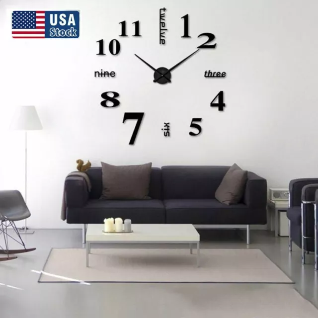 Modern 3D DIY Large Number Mirror Wall Sticker Big Watch Art Clock Home Decor