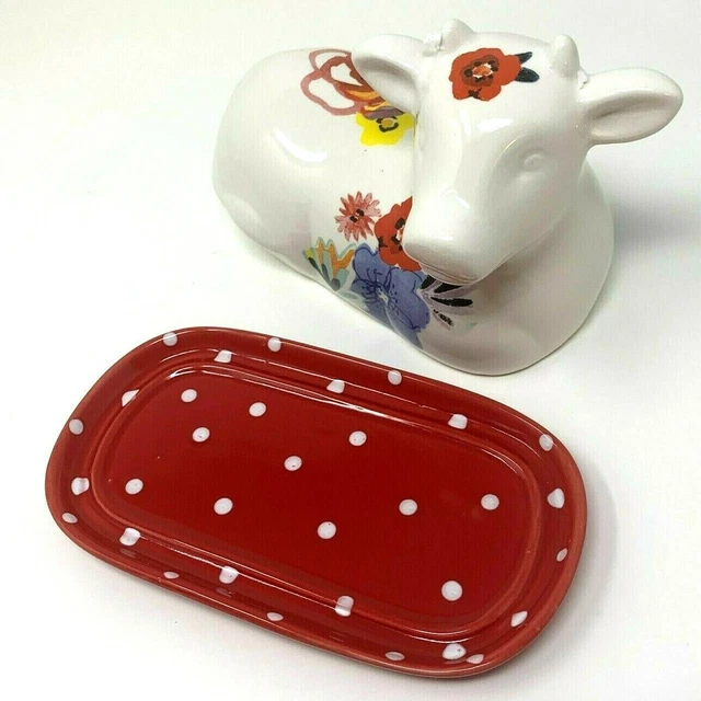 THE PIONEER WOMAN Flea Market 6.5’ Cow Butter Dish & Cover Polka Dots