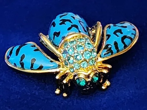 Joan Rivers Blue Leopard Print Pavé Crystals Bee Pin Brooch-2"-Nwt-Unique/Rare