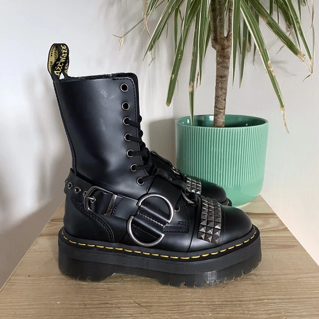 BOTTES PLATEFORME En Cuir Noir Dr Martens Jadon Hi Stud 3 36