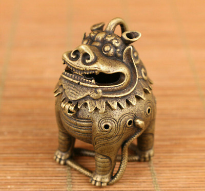 Old Bronze Chinese Kirin Figure Statue Tea Pet Incense Burner Buddha Good Stand