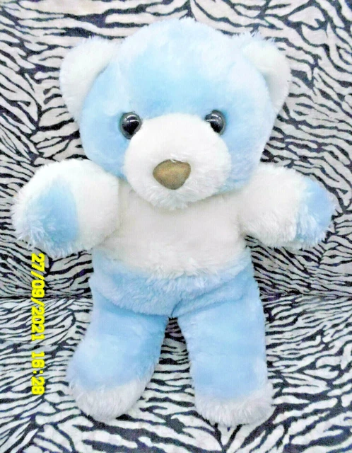 Ca/ Doudou Peluche Vintage Ours Bleu Et Blanc  (Coree)  30Cm Tres Bon Etat