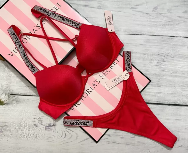 Victoria's Secret Logo Shine Bracelet Natation Bombe Add-2-cups String Kit Rouge