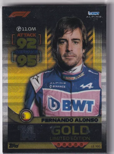 Topps F1 Turbo Attax 2022 Formule 1 Le 10G Fernando Alonso Or Edition Limitée
