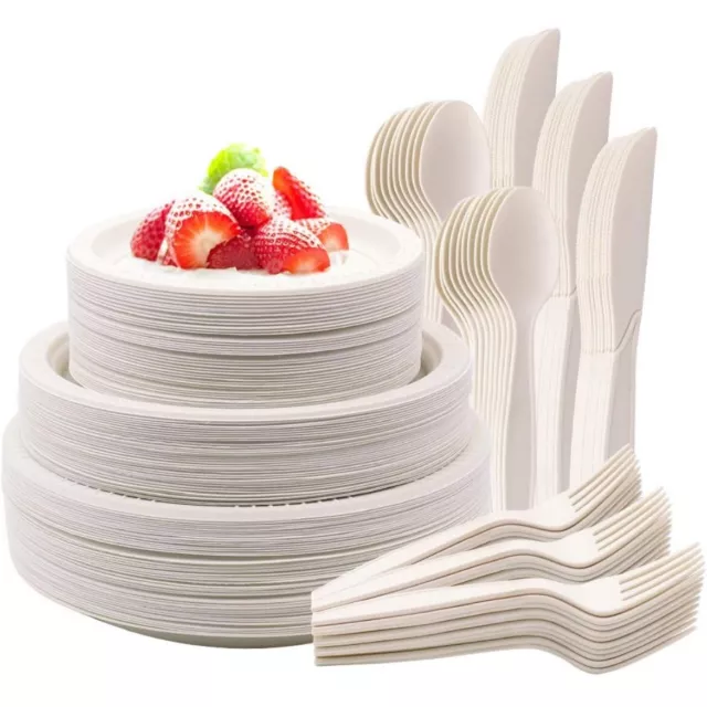 Disposable Plates for Party, Compostable Bulk Plates and Utensil Set 360 Count