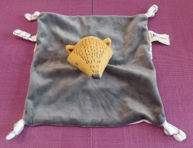 T1G / doudou plat renard gris rayé blanc gris dessous PREMAMAN