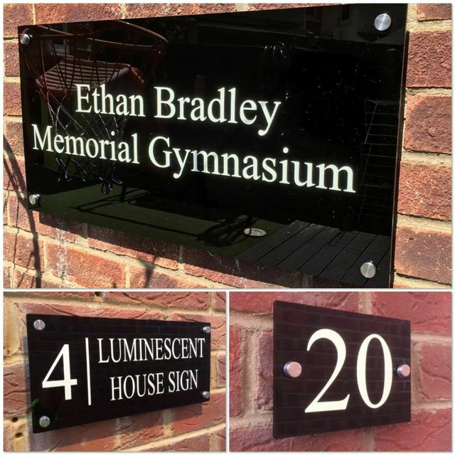 MODERN LUMINESCENT GLOSS Black House Sign Door Number Street Glow In