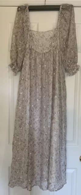 Storia Floral Peasant Dress Size S Gray Boho Hippy Romantic Long Puff Sleeve