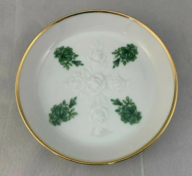 Bareuther Waldsassen Bavaria Germany Coaster Small Round Dish White Green Flower