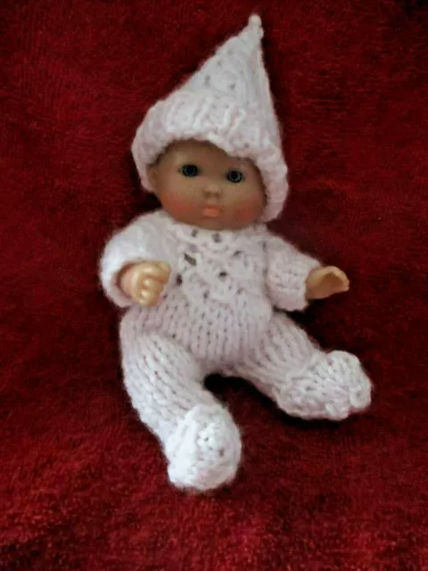 Doll Clothes Pink Hand Knitted Sleeper footed set for chubby ooak Baby 5" ooak 6