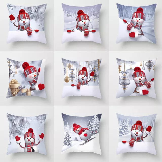 18" Christmas Blessing Santa Claus Snowman Throw Pillow Covers Sofa Cushion Case