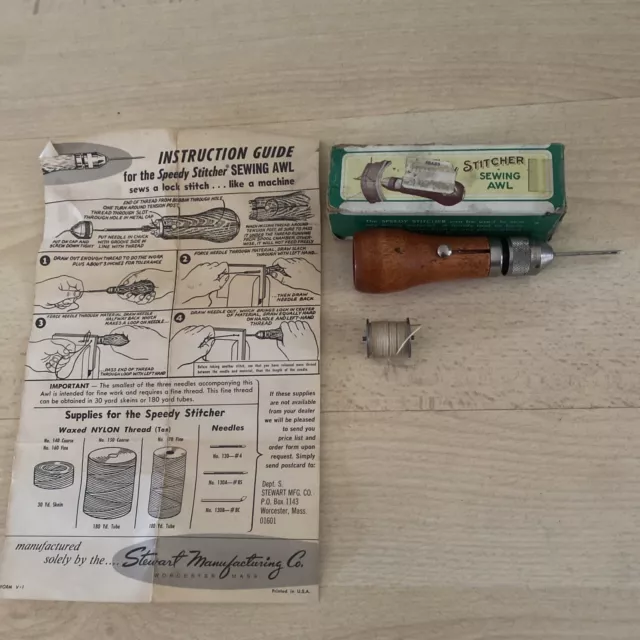 NOS Original Speedy Stitcher Leather Sewing Awl Kit w/ Needles, Vintage Stewart