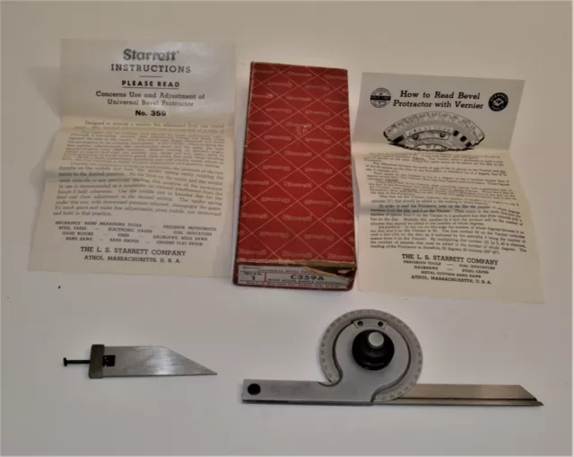 Starrett Universel Biseau Protractor C359A W Acute Angle Attachement Box Papiers