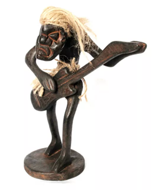 Di Legno Statuetta Un Peloso Chitarra Player, Heavy Metal Rock Band Fatto, Nuovo