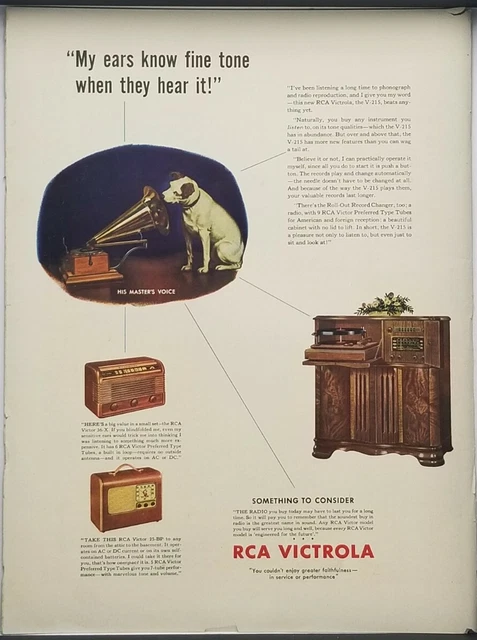 1942 RCA Victorola Record Player V215 Dog His Master's Voice Vtg Color Print Ad