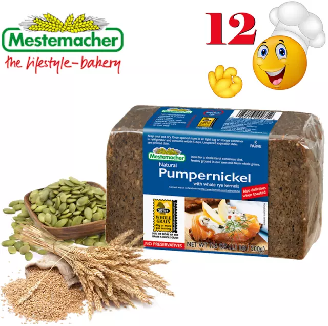 MESTEMACHER Lifestyle Bread PUMPERNICKEL 12 UNITS 500gr Vegan All Natural NO GMO