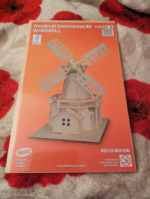 NEW Woodcraft Construction Kit - Windmill Age 7+ Wooden 3D Model Kit Puzzle