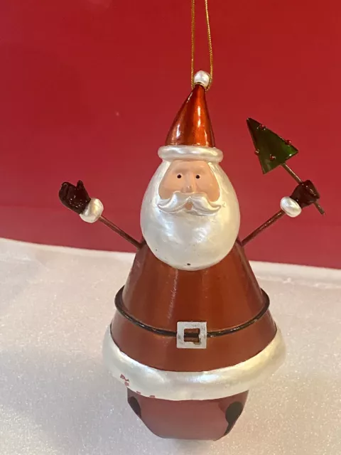 Christmas Santa Ornament Bell  Large Red Sleigh Beautiful Sound 6” Vintage Metal