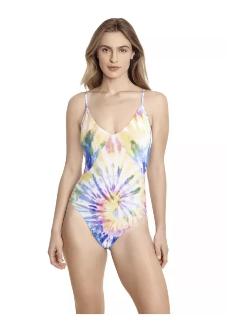 Polo Ralph Lauren Women's Sprial Tie-Dye Spliced Lace Back One-Piece Swimwear S