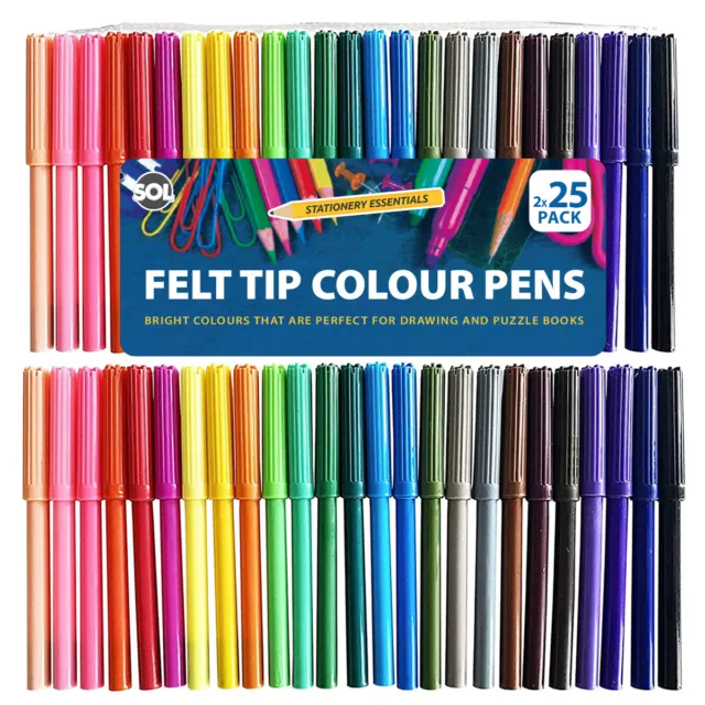 50 Felt Tip Pens Set Fine Fibre Drawing Markers Colouring Art School Colour Kids