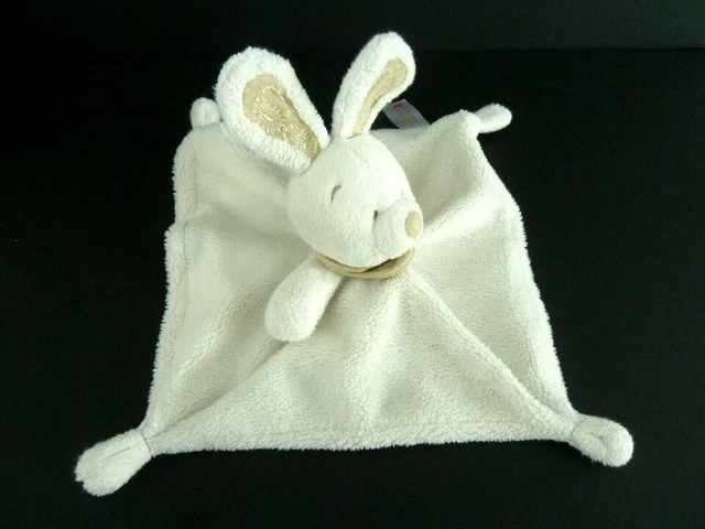 21- Doudou Plat Nicotoy Lapin Ecru Blanc Bandana Foulard Marron Clair Beige Tbe
