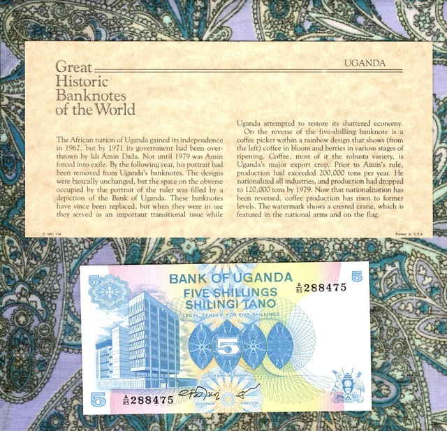 Great Historic Banknotes Uganda 1979 5 shillings P-10 UNC Prefix A/85
