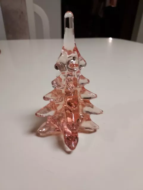 Vintage Christmas Tree Crystal Clear / Pink Glass Pine Tree 5.25” tall
