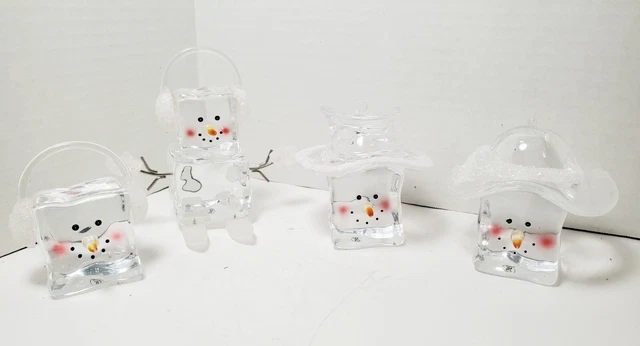 Lot Of 4 Seasons of Cannon Falls Clear Acrylic Ice Cube Snowmen Figurines