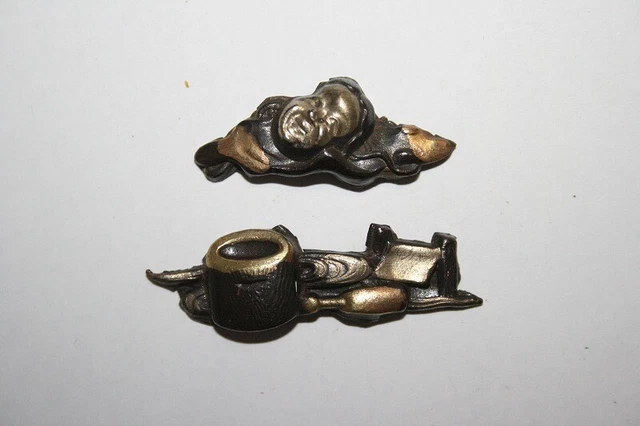 Tsuba Masterpieces  Period eyes  copper ground carving Otafuku and tea utensil
