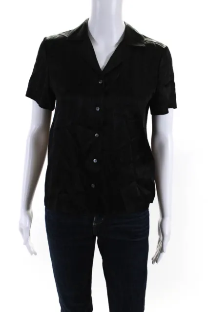 Alexander Wang Womens Silk Collared Short Sleeve Button Up Blouse Black Size 0
