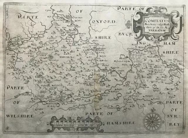 1607 Antique Saxton / Hole County Map of Berkshire -from Camden's Britannia