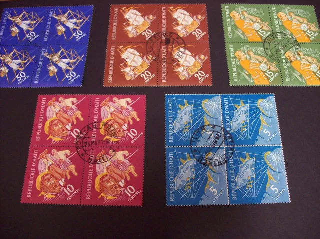 HAITI / lot of 5 blocks of 4 from 1961.  Original gum but with cancellation