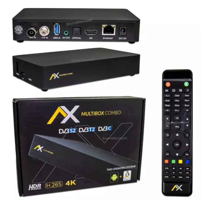 AX MULTIBOX COMBO 4K UHD  DVB-S2 Sat + Kabel-TV DVB-T2 Receiver SE WIFI E2 Linux