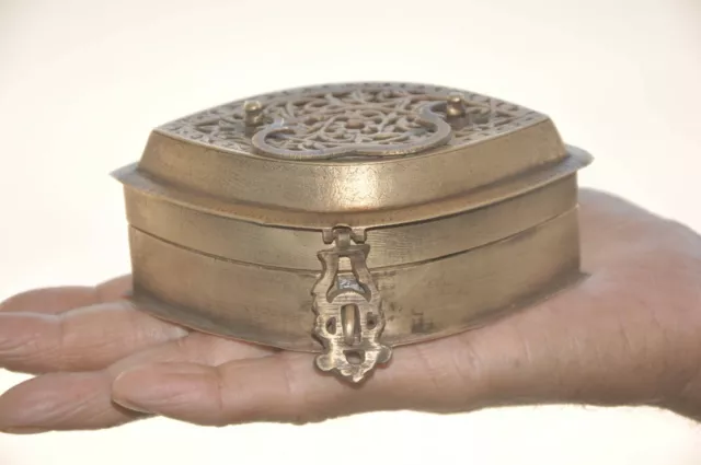 Old Brass Handcrafted Jali Cut Inlay Engraved 5 Compartment Betel Nut Box