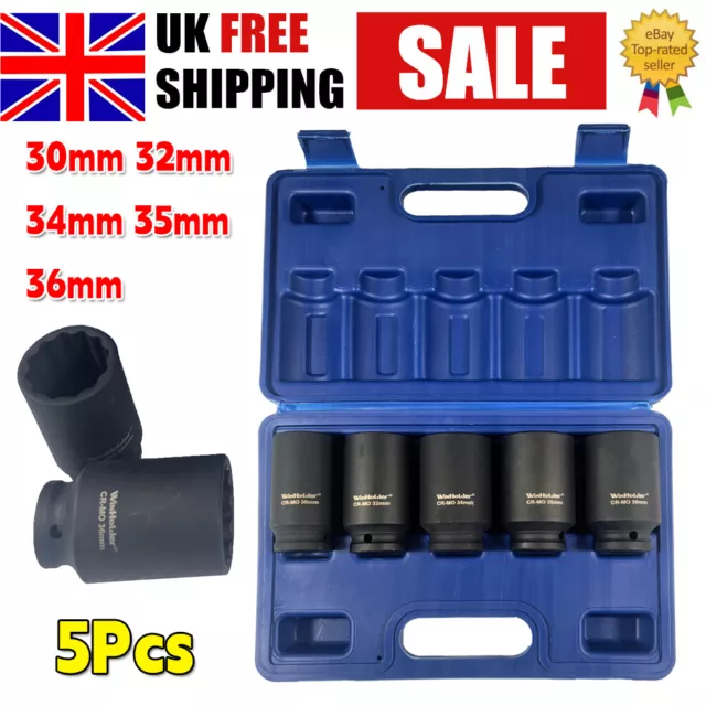 30mm 32mm 34mm 35mm 36mm Deep Impact Socket Set 1/2" Drive 12 point Hub Nut 5Pcs