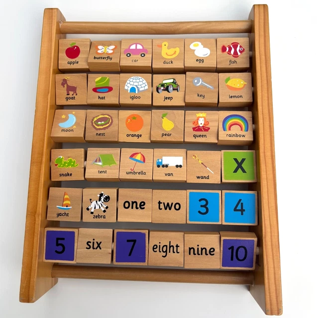 WOODEN ALPHABET ABACUS for Children Learn Letters, Words, and Numbers ...