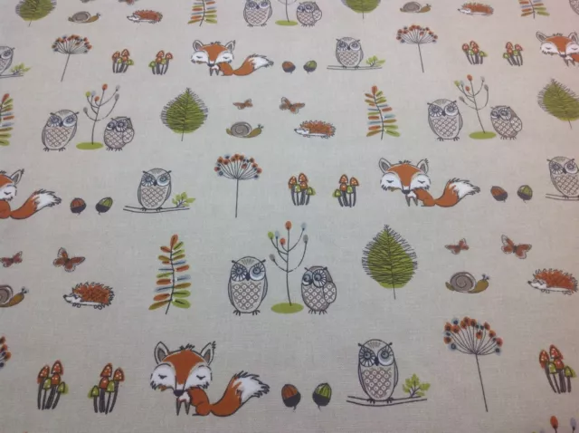 FRYETT`S Cotton WOODLAND FOX Fabric for Curtain/Upholstery,Crafts,Quilting