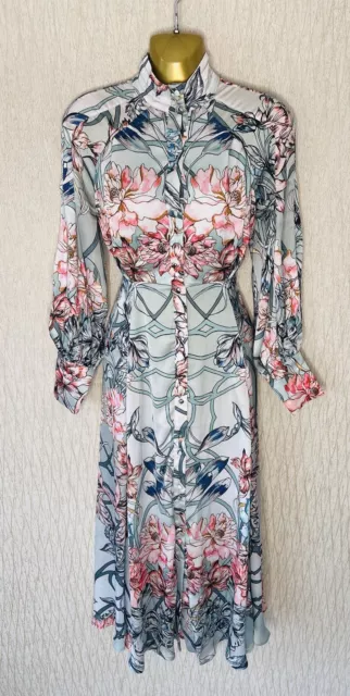 Exquisite Karen Millen Floral Print Button Down Maxi Shirt Dress UK8 Stunning