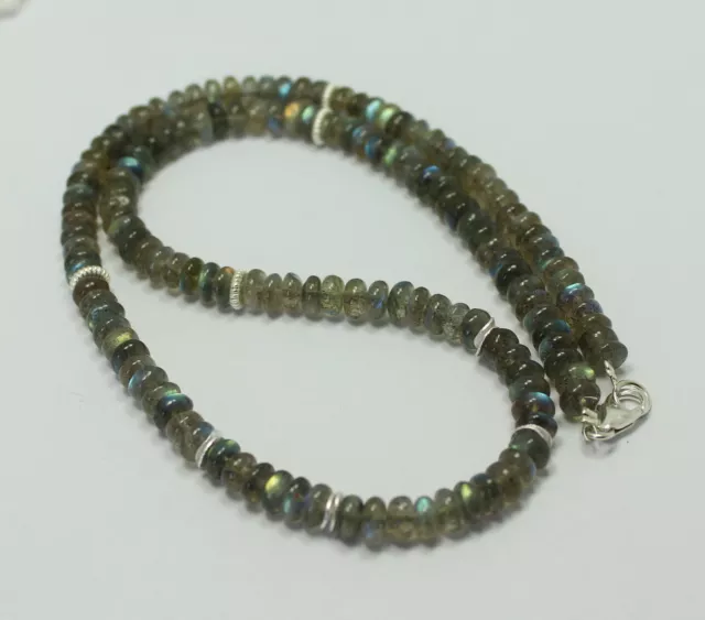 Labradorita Cadena de Piedra Preciosa 925 Gris Plata Con Blauschimmer Collar 1A 3