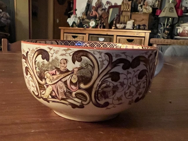 Tres Grande Tasse En Faience Sarreguemines U&C Decor Asiatique Tokyo Musicien