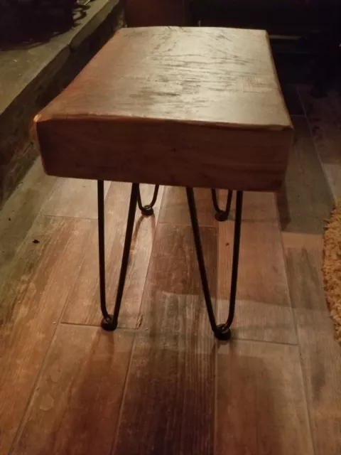 Unique Hand Crafted Solid Oak stool with Steel Legs Oak 100 Year Old Very Rustic 3