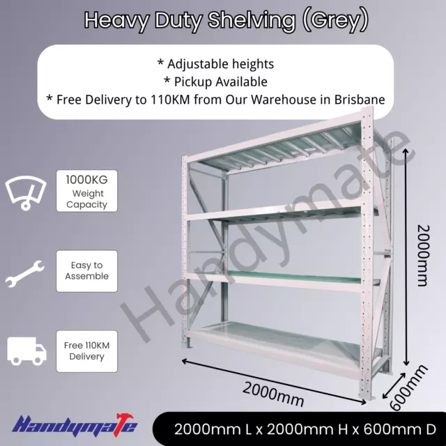 Free Delivery 2MX2MX0.6M 1000KG Garage Warehouse Steel Storage Shelving Shelves