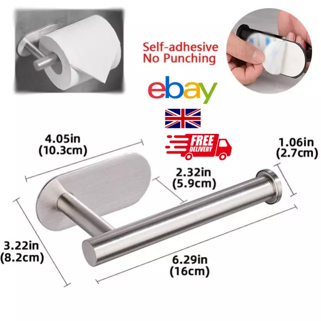 Toilet Roll Holder Wall Mounted Self Adhesive Paper Bathroom Stainless Steel