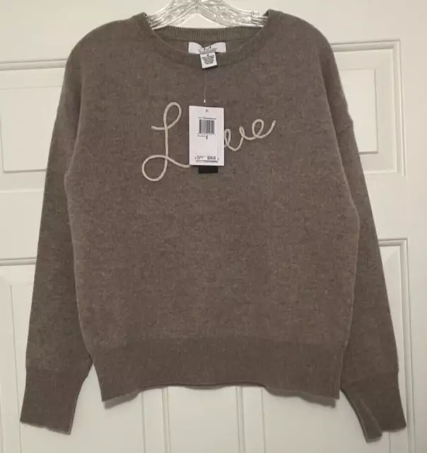 NWT Magaschoni Cashmere Taupe w "Love" Sweater - M - $248