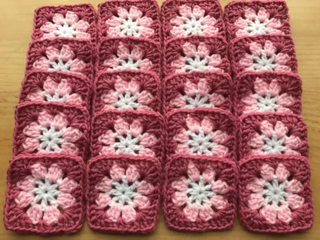 LOT OF 20 5” ROSE PINK Crochet DAISY FLOWER GRANNY SQUARES Afghan Throw  Blocks $21.99 - PicClick